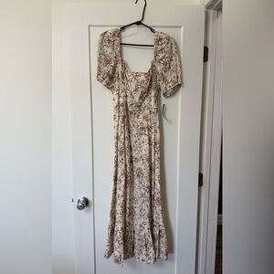 London Times Cream and Brown Long Sleeve Dress